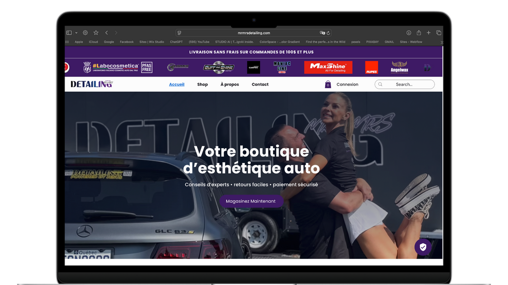 Mr&Mrs Detailing: MR & MRS Detailing is a modern online shop for car-care products—built for speed, clarity, and conversion. 

The homepage makes it easy to start: featured collections, best-sellers, and simple guidance for choosing the right product. 

A clean mega-menu and clear categories let shoppers find what they need in 2–3 clicks. Product pages focus on the essentials (what it does, how to use it, what it works with) and include crisp visuals for quick decisions. 

Checkout is simple and secure, with live shipping rates (ClickShip) and automated emails like order confirmations and abandoned-cart reminders to keep customers informed and bring them back. 

The catalog includes 200+ products from trusted brands plus the in-house line, all organized for fast browsing on mobile or desktop. 

The site is bilingual (FR-CA/EN) and designed to feel premium yet friendly—so first-time visitors can shop with confidence.

---------------------------------------------------------------
VERSION FR : 

MR & MRS Detailing est une boutique en ligne moderne pour l’entretien automobile—pensée pour la rapidité, la clarté et la conversion. 

La page d’accueil donne le ton : collections vedettes, meilleurs vendeurs et conseils simples pour choisir le bon produit. Un méga-menu épuré et des catégories claires permettent de trouver ce qu’il faut en 2–3 clics. 

Les fiches produits vont à l’essentiel (à quoi ça sert, comment l’utiliser, avec quoi c’est compatible) avec des visuels soignés pour décider rapidement. Le passage à la caisse est simple et sécurisé, avec des tarifs d’expédition en direct (ClickShip) et des courriels automatisés comme la confirmation de commande et le rappel de panier abandonné pour informer et ramener les clients. 

Le catalogue compte plus de 200 produits—grandes marques et gamme maison—organisés pour une navigation rapide sur mobile comme sur ordinateur. Le site est bilingue (FR-CA/EN) et offre une expérience à la fois premium et accessible, pour acheter en toute confiance dès la première visite.