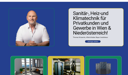 Installateur-Haustechnik Bayer: Sanitär-, Heiz-und Klimatechnik für Privatkunden und Gewerbe in Wien & Niederösterreich!

Als allgemein beeideter und gerichtlich zertifizierter Sachverständige für Heizungsanlagen (73.40) sowie Sanitärinstallationen und Sanitäranlagen (73.45) verfügt Thomas Krizsanits über jahrzehntelange Expertise in allen Fragen der Energiewende und der effizienten Umsetzung in die Praxis.