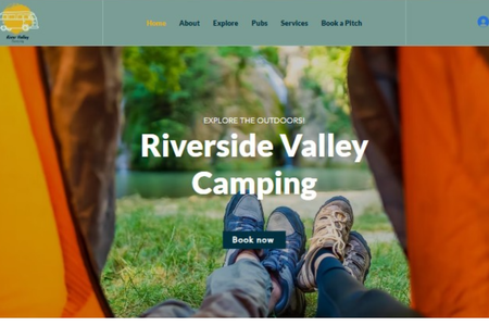 Riverside Valley Cam: The Riverside Valley Camping site beautifully conveys its identity as a serene, family-run retreat in Derbyshire’s countryside with its warm, rustic visuals and inviting photography. A minimalistic navigation structure—featuring sections like About, Explore, Services, and Book a Pitch—keeps the experience uncluttered and user-friendly. Honest, clear messaging around amenities (e.g., toilets but no showers, no electric hook-ups, dog-friendly policies) reinforces the rustic, back-to-nature ethos and sets accurate expectations for campers.