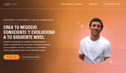 Leo Nabel: El proyecto de diseño web para Leo Nabel fue un rediseño enfocado en adaptar la identidad de la marca como coach holístico, mejorando la experiencia del usuario y profesionalizando su presencia online. Se optimizó la estructura y el diseño visual para hacerlo más intuitivo, atractivo y alineado con su mensaje, asegurando una navegación clara y una comunicación más efectiva con su audiencia.