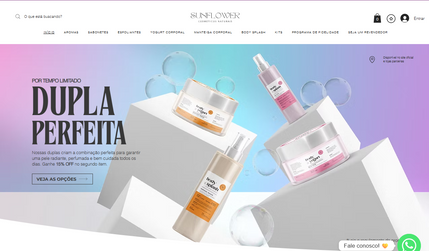 Sunflower Cosméticos: Desenvolvimento integral do e-commerce da Sunflower Cosméticos, com foco em performance visual, usabilidade e fidelização de clientes.

🔹 Webdesign com UX estratégico
Interface intuitiva, responsiva e alinhada à identidade visual da marca.
Navegação fluida e arquitetura pensada para conversão em todas as etapas da jornada de compra.

📸 Produção visual completa
Fotografia real e 3D dos produtos, com edição profissional e foco em realismo e apelo visual.
Criação de banners promocionais e gráficos para campanhas e destaques.

🛒 Funcionalidades avançadas
Programa de fidelidade integrado, incentivando recompra e engajamento do cliente.
Cadastramento inteligente de catálogo, com organização estratégica e apresentação clara dos produtos.
Checkout otimizado com experiência fluida até o envio, garantindo uma jornada de compra confiável e eficiente.