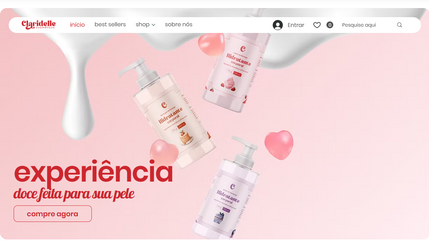 Claridelle Cosméticos: Desenvolvimento completo do e-commerce da Claridelle, marca de cosméticos que prioriza estética, confiança e usabilidade. O projeto envolveu:

Webdesign responsivo com foco em conversão e navegação intuitiva;

SEO estratégico para ranqueamento orgânico e performance técnica;

Criação gráfica e animações para banners e comunicações promocionais;

Fotografia 3D realista dos produtos, valorizando cada item com apresentação profissional e atraente.

O resultado é uma loja virtual impactante, com forte apelo visual, experiência fluida e estrutura escalável para crescimento digital.