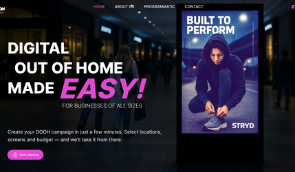 d-dooh.com: D-Dooh är en digital plattform för modern utomhusannonsering, där företag enkelt kan planera, boka och optimera sina kampanjer över hela Europa. Vi har även skapat ett skräddarsytt annonsverktyg som gör det möjligt att hantera och publicera DOOH-annonser på hundratals skärmar – snabbt, smidigt och helt automatiserat.