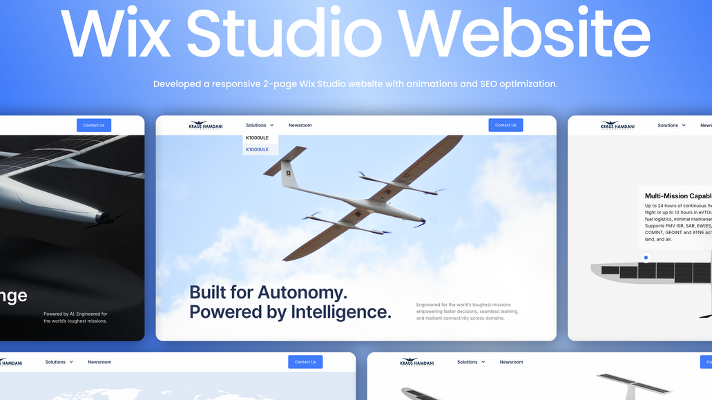 Kraus Hamdani: Developed a 2-page Wix Studio website for a global tech brand, featuring fluid animations, responsive design, and optimised on-page SEO.