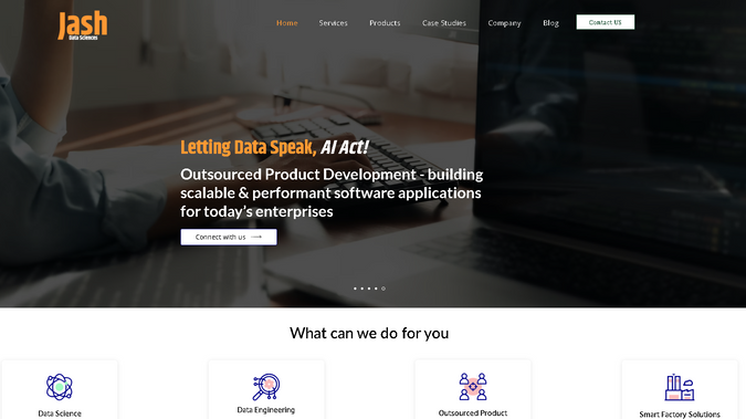 Jash Data Science: Multipage Website for Datascience Company. Custom header interactions with velo. CMS for Joblisting.