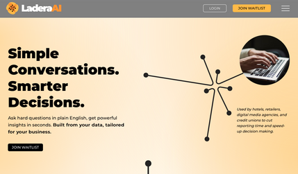Ladera.ai —  Artificial Intelligence B2B SaaS Website + Brand, Logo, + Sales Collateral : Ladera.ai — Brand Identity, Website & Sales Collateral (Wix Studio)
Industry: Artificial Intelligence / SaaS (Conversational Analytics)

Illustrated Domain designed and built Ladera.ai’s new website in Wix Studio, creating a clean, conversion-focused experience that clearly communicates the value of its conversational analytics platform. The site features a streamlined demo funnel, structured Solutions hub organized by technology category, and subtle motion design for a modern yet professional feel.
The project expanded into a full brand identity system, including a new logo, color palette, typography, and custom illustrations that visualize AI-driven insights without relying on product screenshots. To support sales and marketing, we also produced a branded Google Slides deck and one-pager template, giving Ladera’s team reusable assets for vertical campaigns and investor presentations.

Services Provided:
Complete Website Design & Build (Wix Studio) • UX & Conversion Strategy • Information Architecture • Custom Illustrations & Iconography • Brand Identity & Logo Design • Visual Style Guide • Layout & Content Structuring • SEO & Metadata Setup • Domain Transfer & Launch Support (AWS → Wix) • Branded Sales Deck & One-Pager Templates • Team Training & Post-Launch Support