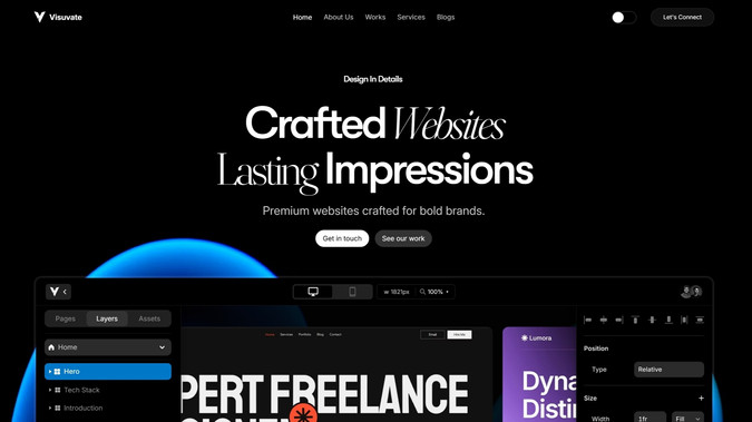 Visuvate: Visuvate is a web design studio dedicated to creating modern, detail-driven digital experiences. We focus on clarity, structure, and purposeful design, building websites that feel refined, perform smoothly, and represent brands with confidence. Every project is crafted with precision, blending thoughtful layouts, clean aesthetics, and meaningful interactions to help businesses stand out and grow online.