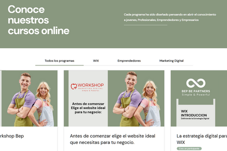 WorkshopBEP – Formación Creativa con Presencia Digital: Contexto:
WorkshopBEP necesitaba un espacio digital moderno, funcional y fácil de autogestionar para dar a conocer su oferta de talleres y cursos creativos, atrayendo tanto a estudiantes como a empresas interesadas en capacitaciones.

Solución:
Diseñamos un sitio web en Wix con navegación clara, enfoque en la experiencia del usuario y optimización para buscadores. Se integró un sistema de inscripciones online y un diseño adaptable que transmite la identidad fresca y profesional de la marca.

Resultado:
Hoy WorkshopBEP cuenta con una plataforma que potencia su visibilidad online, facilita la gestión de sus cursos y proyecta su propuesta educativa de forma moderna y confiable.

🇬🇧 English

WorkshopBEP – Creative Training with a Digital Presence

Context:
WorkshopBEP needed a modern, functional, and easy-to-manage digital platform to showcase its creative workshops and courses, attracting both students and companies interested in training programs.

Solution:
We designed a Wix website with a clear navigation structure, user-centered experience, and SEO optimization. The platform includes an online registration system and a responsive design that reflects the brand’s fresh and professional identity.

Result:
Today, WorkshopBEP has a platform that enhances its online visibility, simplifies course management, and presents its educational offering in a modern and reliable way.
