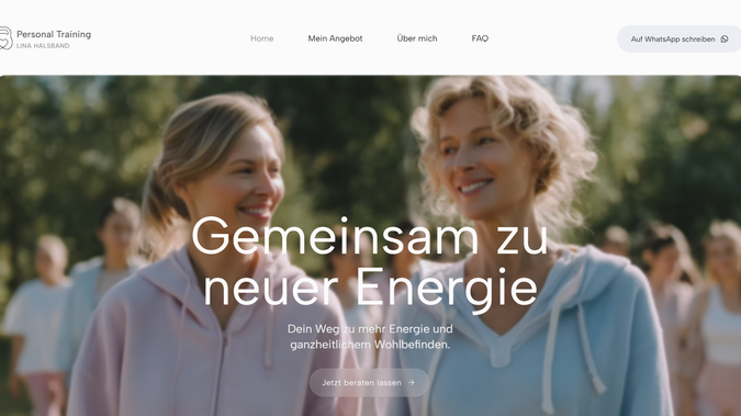 Lina Halsband: Wir haben für Lina Halsband eine moderne Website entwickelt, die ihre Leistungen als Personal Trainerin in Rosenheim klar und ansprechend präsentiert. Von Personal Training 40+ über Online-Gruppenkurse bis hin zu Präventionskursen: die Inhalte sind übersichtlich strukturiert und suchmaschinenoptimiert. Durch eine klare Bildsprache und eine einfache Navigation unterstützt die Seite dabei, neue Kund:innen zu erreichen und die Sichtbarkeit in Google zu stärken.