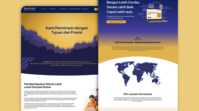 Nayaka: Indonesian IT company.
Taking traditional elements and incorporate them into a uniquely designed Wix Studio Website. Setting up CTA and sales funnels as well as coding the back end of the site for admin tools and client journeys.