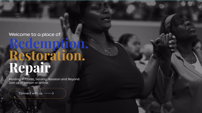 Abiding Missionary Baptist Church: This quick studio website was created in 72 business hours for a church in Houston, Texas. Its first phase included general information about the church, its ministries and leadership; custom forms to contact them, reach out for prayer, and list their business in an online business directory. The site included a few dynamic transitions and movements, with splashes of color throughout.