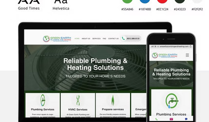 Green Earth: Green Earth Plumbing & Heating approached us with the goal of improving their online presence while maintaining their recognizable branding. The project focused on integrating their bold "Good Times" logo font with the modern elegance of "Helvetica" to create a professional yet approachable site. We utilized the green shades from their logo’s palette to maintain a cohesive visual identity while providing contrast for readability. Subtle animations were added to engage users without overwhelming the interface, ensuring a seamless and smooth browsing experience.
​
To boost credibility and trust, we showcased the company’s projects in a gallery and integrated customer reviews from "Housecall software." These features, along with strategically placed fill-out forms, helped streamline inquiries and increase lead generation. The outcome was a sleek, user-friendly website that not only aligned perfectly with Green Earth’s brand but also enhanced SEO visibility, resulting in improved customer engagement and an overall stronger online presence.