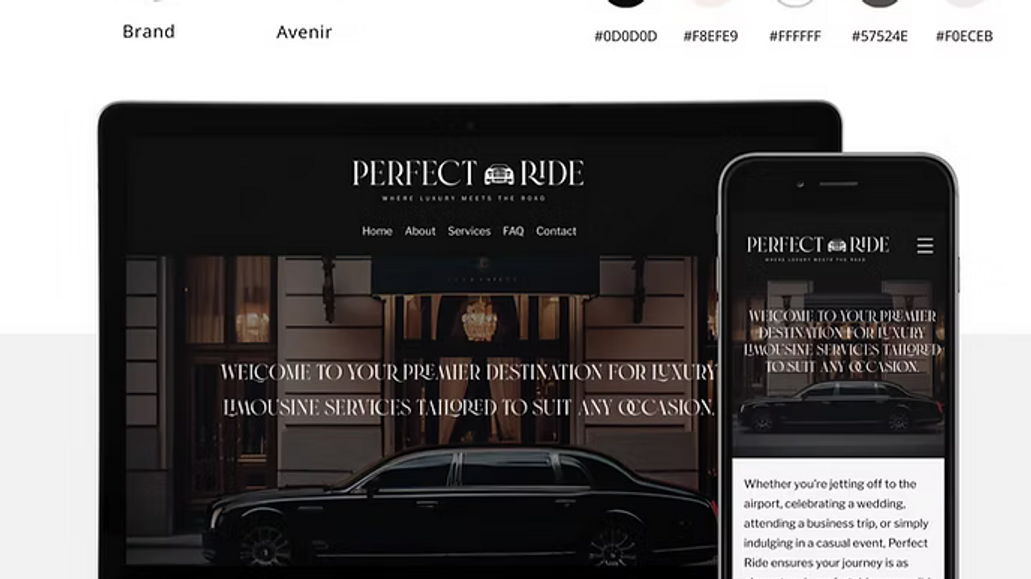 Perfect Ride LLC: Perfect Ride LLC approached us with the objective of establishing a strong brand identity and enhancing their online presence. We began by developing a refined and professional brand identity, selecting the serif font "Brand" and sans-serif font "Avenir" for a classic yet contemporary feel. A sophisticated color palette of black, white, and light beige cream was chosen to evoke elegance and trustworthiness, while the sleek, minimalist logo represented movement and transportation. This cohesive branding laid the foundation for a memorable identity that resonated with their target audience.
​
For the website design, we crafted a clean and intuitive layout that aligned with the brand’s modern aesthetic. High-quality images of luxury vehicles and drivers were integrated to appeal to their clientele, while consistent use of brand colors and typography ensured a seamless experience. The simplified booking process improved user satisfaction, leading to increased inquiries and a noticeable rise in bookings. Since launch, Perfect Ride LLC has seen a significant boost in both website traffic and revenue, positioning them as a top choice in luxury transportation.