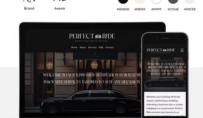 Perfect Ride LLC: Perfect Ride LLC approached us with the objective of establishing a strong brand identity and enhancing their online presence. We began by developing a refined and professional brand identity, selecting the serif font "Brand" and sans-serif font "Avenir" for a classic yet contemporary feel. A sophisticated color palette of black, white, and light beige cream was chosen to evoke elegance and trustworthiness, while the sleek, minimalist logo represented movement and transportation. This cohesive branding laid the foundation for a memorable identity that resonated with their target audience.
​
For the website design, we crafted a clean and intuitive layout that aligned with the brand’s modern aesthetic. High-quality images of luxury vehicles and drivers were integrated to appeal to their clientele, while consistent use of brand colors and typography ensured a seamless experience. The simplified booking process improved user satisfaction, leading to increased inquiries and a noticeable rise in bookings. Since launch, Perfect Ride LLC has seen a significant boost in both website traffic and revenue, positioning them as a top choice in luxury transportation.