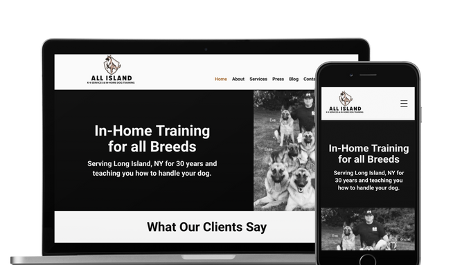 All Island K9 Services: All Island K9 Services needed a refreshed brand identity and website design to align with their mission of providing personalized canine training solutions. The branding was carefully crafted, using black and beige tones to convey professionalism and warmth, while the typography blended elegant serif headings with modern sans-serif body text, achieving a refined and approachable look. The minimalist logo symbolized both canine training and home comfort, creating a strong connection with their audience. Visual elements such as subtle dog imagery added a relatable touch, while the tone and voice were tailored to be both friendly and authoritative, building trust with potential clients.
​
The website revamp followed these brand principles, focusing on a clean and intuitive layout to enhance the user experience. Consistent use of the black and beige color palette maintained brand cohesion, while the responsive design ensured seamless browsing on mobile devices. Key services, client testimonials, and contact information were prominently displayed, allowing users to easily navigate and find the information they needed. Overall, the design aimed to enhance All Island K9's online presence, clearly communicate their services, and attract clients seeking professional and personalized canine training solutions.
