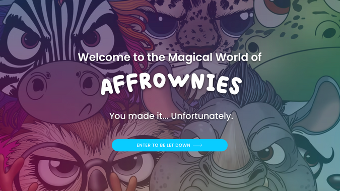 Affrownies: Affrownies is the world’s first anti-affirmation card brand, a humor-driven project turned full e-commerce experience built by Kota Marketing. We designed and developed the site from the ground up, featuring a custom animated welcome page, an integrated print-on-demand shop, and bold, sarcastic branding that perfectly captures the spirit of the product.

The website offers a seamless shopping experience for cards, apparel, and merch, all tied to automated fulfillment and live inventory syncing. Every element, from the color gradients to the grumpy animal characters, was crafted to showcase the brand’s unapologetic attitude. The result is a playful, high-functioning online store that proves brutal honesty really can sell.