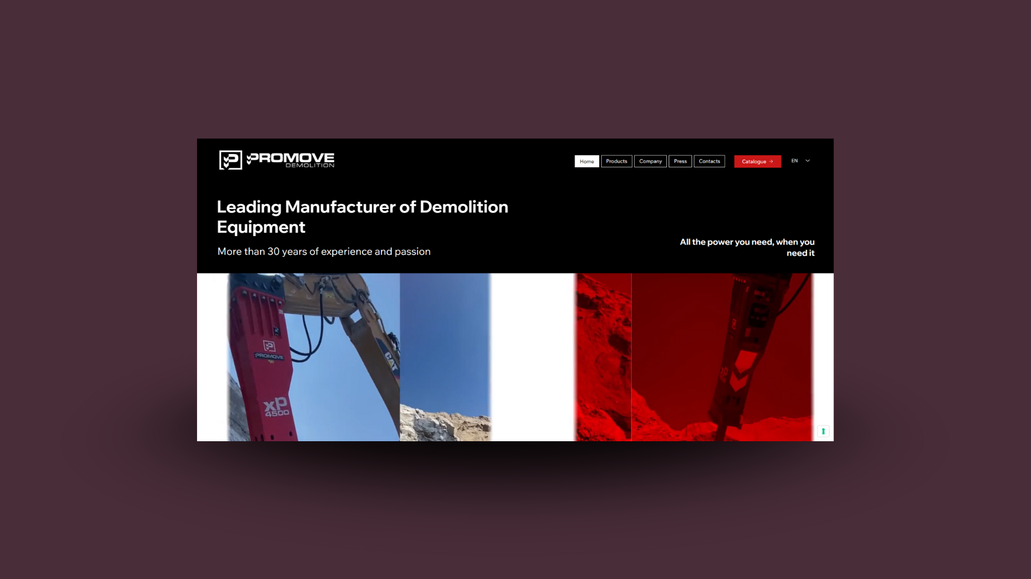 Promove Demolition: Promove Demolition is a leading manufacturer and distributor of hydraulic breakers, pulverizers, grabs, and other demolition equipment. Multilingual website.