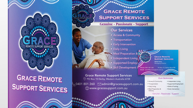 Grace Remote Support Services: Designed their logo, website, business cards, branding, presentation folder, flyers and social media templates