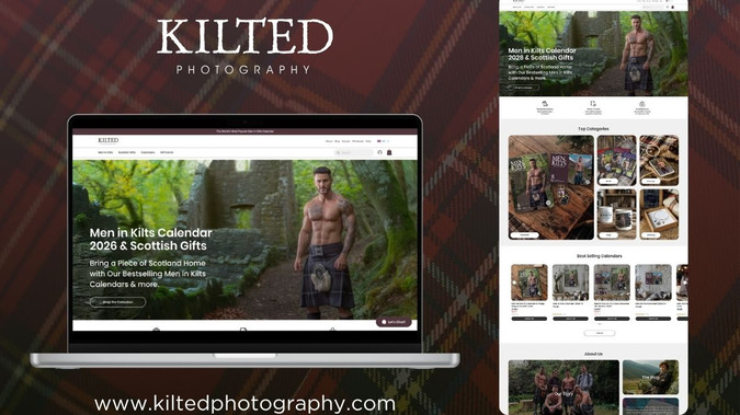 Men in Kilts: An engaging e-commerce website built for Kilted Photography, home of the bestselling Men in Kilts calendars and Scottish-themed gifts. The design highlights bold product imagery, seasonal collections, and easy navigation, creating a fun yet professional shopping experience. Optimised for sales and international audiences, the site balances storytelling with strong visual branding to showcase a unique product range.