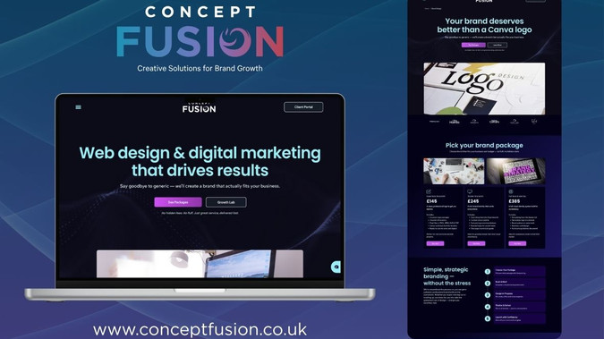 Concept Fusion: A bold and modern website created for Concept Fusion, showcasing our expertise in web design, digital marketing, and branding. The site highlights clear service packages, engaging visuals, and a user-friendly layout designed to convert interest into action. With a professional yet approachable design, it reflects our mission to help businesses stand out online with tailored creative solutions.
