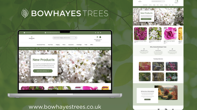 Bowhayes Trees: An elegant and high-performing e-commerce website created for Bowhayes Trees, a specialist nursery offering trees, hedging, and plants. The design delivers a seamless shopping experience with structured collections, dynamic filtering, and clear seasonal promotions. Built to support both retail and trade customers, the site balances beautiful visuals with strong functionality—making it easy for customers to explore, learn, and purchase with confidence.