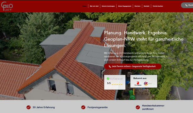 GeoPlan: Für GeoPlan haben wir eine strukturierte und professionelle Website entwickelt, die das Unternehmen als kompetenten Partner im Bereich Planung und Bau präsentiert. Das Projekt beinhaltete die Gestaltung eines klaren Layouts, das die vielfältigen Leistungen übersichtlich darstellt und den Nutzern eine intuitive Navigation ermöglicht.
Besonders wichtig war dabei eine seriöse und sachliche Darstellung, die Vertrauen schafft und die Expertise von GeoPlan hervorhebt. Durch eine moderne technische Umsetzung und ein responsives Design ist die Website optimal auf allen Endgeräten nutzbar.