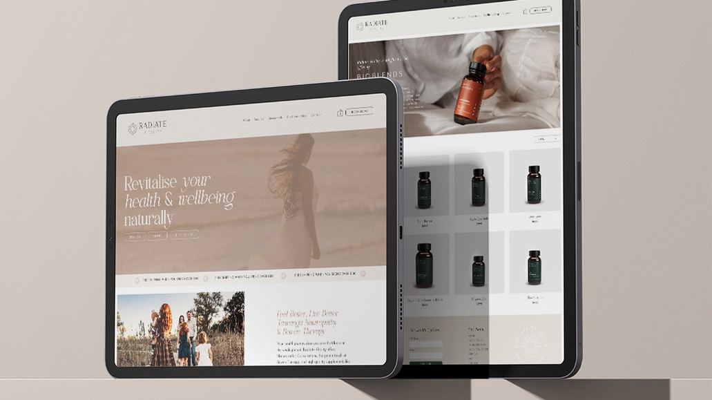 Radiate Vitality: Ecommerce and services website. Also rebranding services were additional in this project to create a refreshed modern look and feel for this business.