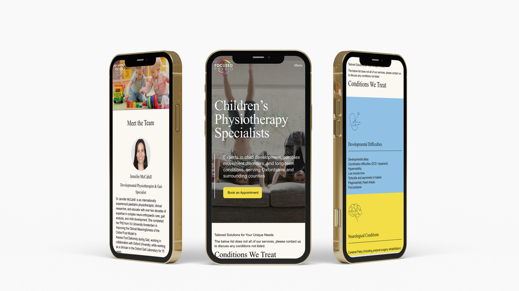 Focused Physio: Single Page website for a Children's Physiotherapist