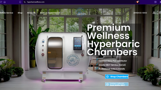 Hyperbaric Wellness: At Grafez.com, we developed a modern and impactful website for a wellness-based brand dedicated to bringing the healing benefits of hyperbaric oxygen therapy directly to individuals, homes, and practices. The platform was designed to reflect their mission of making premium hyperbaric chambers accessible, trustworthy, and life-transforming. We created a clean, responsive interface that communicates their story—rooted in personal passion, wellness expertise, and purpose-driven care—while showcasing products, mobile services, therapy benefits, pricing, and customer support in a clear and user-friendly manner.