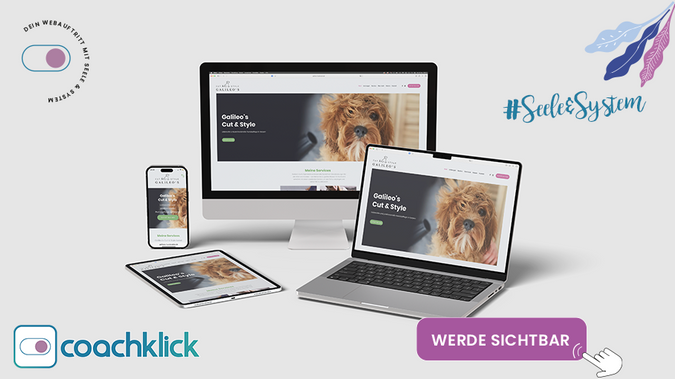 Galileo's Cut&Style: Ein Herzensprojekt aus meiner Südgraf.de Zeit

Die Website für Galileo’s Hundesalon habe ich noch unter meiner früheren One-Woman-Agency Südgraf.de erstellt. Auch wenn dieser Auftrag vor Coachklick entstanden ist, gehört er für mich ganz selbstverständlich in mein heutiges Portfolio.

Warum?
Weil ich die Seite mit der gleichen Liebe, dem gleichen Anspruch und den gleichen Werten gestaltet habe, die Coachklick heute ausmachen.
Ich bin noch immer dieselbe Person, nur meine Marke hat sich weiterentwickelt.

Warum dieses Projekt ein Herzensprojekt ist

Ich liebe Hunde. Und ich glaube daran, dass auch kleine Herzensprojekte unsere Welt besser machen. Galileo’s Hundesalon arbeitet mit echter Fürsorge, Achtsamkeit und professioneller Hingabe. Diese Energie wollte ich in der Website sichtbar machen.

Auch wenn das Projekt nicht aus dem Coaching- oder Therapiefeld stammt, passt es inhaltlich zu Coachklick, weil hier ebenfalls Beziehung, Vertrauen und Wertschätzung im Mittelpunkt stehen.

Was ich umgesetzt habe

1. Redesign und Struktur der Website
Ich habe das Layout klarer aufgebaut, Inhalte strukturiert und die Seite so gestaltet, dass Besucher:innen sofort ein gutes Gefühl haben. Die Angebote werden verständlich und übersichtlich präsentiert.

2. Visuelle Gestaltung mit emotionalem Fokus
Die Bildsprache und Gestaltung vermitteln Wärme, Vertrauen und Professionalität. Menschen sollen beim ersten Blick spüren, dass ihre Hunde hier in liebevollen Händen sind.

3. Nutzerführung mit Fokus auf Sicherheit und Klarheit
Ein einfacher, logischer Aufbau führt Interessierte durch Leistungen, Preise und Kontaktmöglichkeiten, ohne sie zu überfordern.

Das Ergebnis

Eine Website, die:

einladend und liebevoll wirkt

die Werte des Salons authentisch transportiert

Vertrauen und Professionalität ausstrahlt

und zeigt, wie viel Herz hinter der Arbeit steckt

Dieses Projekt zeigt, dass Coachklick nicht nur für Coaches, Therapeutinnen und Beraterinnen arbeitet. Es geht um Menschen und Projekte, die etwas Gutes in die Welt bringen. Und dazu gehören auch Hunde – denn sie machen unser Leben leichter, wärmer und schöner.

Deshalb bleibt dieses Herzensprojekt aus meiner Südgraf-Zeit auch heute ein Teil von Coachklick.