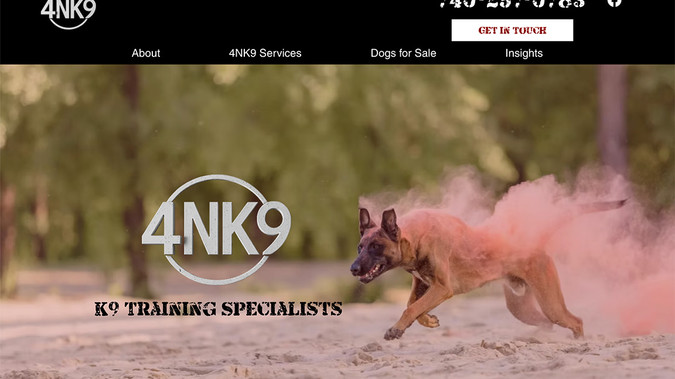 4NK9, Inc.: K9 Training Specialists 

4NK9 is built on Marine Corps combat discipline and real-world experience, we provide explosives, narcotics, firearms detection, patrol, and personal protection dogs—fully trained, mission-ready, and reliable in any environment.


​