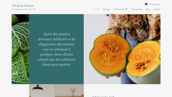 Michela Formis: Création du site sur mesure. Réalisé pour Studio Joli Jaune.