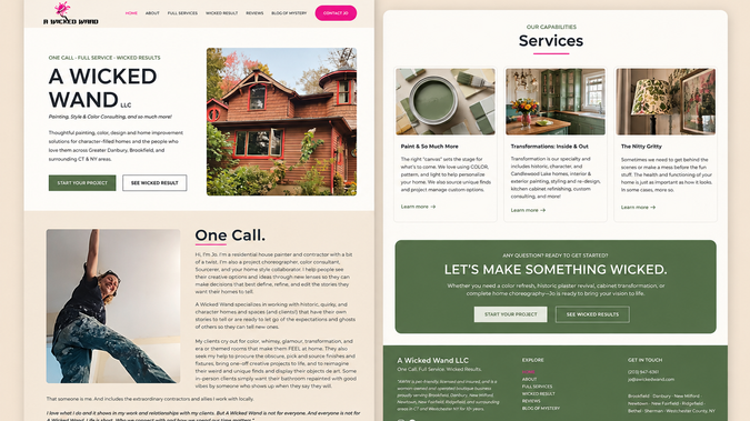 A Wicked Wand - Wix Website Refresh & CMS Portfolio Development: A Wicked Wand - Wix Website Refresh & CMS Portfolio Development

A website refresh and Wix CMS portfolio development project for A Wicked Wand Painting & Home Improvements, a distinctive home-improvement business with a strong personal brand and a growing collection of completed projects.

The goal was to improve the existing website without losing the personality and content that already made the brand unique, while creating a cleaner structure that would be easier for the business owner to manage going forward.

What I Worked On

* Reorganized and streamlined the existing Wix website structure
* Audited and consolidated a previously fragmented portfolio/CMS setup
* Rebuilt the **Wicked Results** portfolio into a more organized collection-based experience
* Fixed portfolio links, project connections, image display issues, and dynamic page functionality
* Cleaned up unnecessary and outdated portfolio pages that were no longer needed
* Repaired broken or inconsistent page layouts discovered throughout the existing website
* Refreshed the visual presentation while preserving the existing brand identity and personality
* Improved navigation and overall content organization
* Optimized the portfolio experience for desktop and mobile
* Structured the CMS so new projects can be added and managed more easily in the future
* Improved the overall consistency and usability of the website

The Result

The refreshed website provides A Wicked Wand with a cleaner, more organized, and easier-to-manage Wix website, with the Wicked Results portfolio now structured to better showcase completed work.

The project also simplified the backend by reducing unnecessary pages and creating a more practical CMS structure, making it easier for the business owner to maintain and grow the portfolio without becoming overwhelmed by multiple disconnected pages.

Platform: Wix
Services: Wix Website Refresh, CMS Development, Portfolio Setup, Website Cleanup, UX/UI Improvements, Responsive Design, Mobile Optimization
