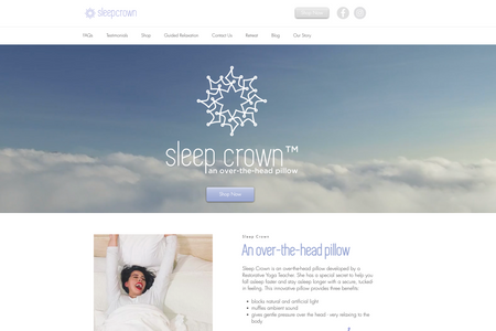 Sleep Crown: The creator and owner of Sleep Crown wanted a site that conveys the relaxed feeling a Sleep Crown (an over the head pillow) brings. She wanted to have the site feel relaxing, calm, soothing yet still professional and easy to navigate. We also integrate Ecwid as their shopping platform.