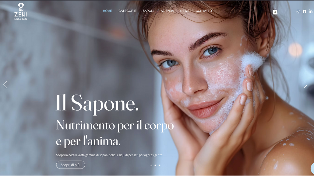 ZENI SAPONI: Azienda produttrice di saponi Italiani disegno e implementazione e-commerce, automazioni personalizzate, inserimento catalogo e studio schede prodotti, CRM e social media