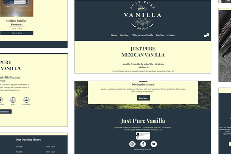 Just Pure Vanilla: E-commerce website build:

Bespoke website design (no template used)
Configuration of images
Setup of e-commerce echo system
Website designed to showcase exclusive products
Support with content creation and content ideas
Setup of contact form
Setup of stock management system
Creation of order confirmation notifications
Setup of email domain and domain registry
Mobile responsiveness
Technical SEO
Support with finding packaging solutions for product
Identifying customer journey to be in line with company values (use of recyclable and environmentally friendly material)
