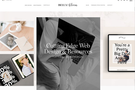 Bella & Bloom Design Studio: Custom WIX web design showcasing features such as parallax scrolling, strips with columns, animations, custom fonts, and more.