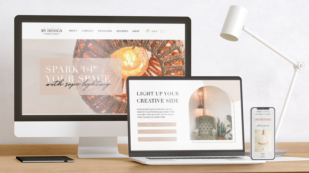 Kimberly By Design: This lighting designer hired Creative Compass to develop an editorial-style brand to showcase her unique rope light collection. The site features e-commerce, custom contact forms, and raving reviews. 

SERVICES: 
Web Design, Logo Design, Content, and SEO