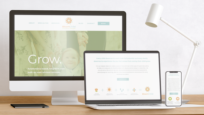 BloomChild: BloomChild Development focuses on early childhood development and needed a playful yet professional brand to communicate that. Creative Compass provided brand design services including the logo, website, and messaging. The site includes an integrated booking platform, blog, and SEO.

SERVICES: 
Logo, Custom Web Design, Business Cards, Content Writing, and SEO