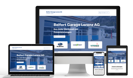 Belfort Garage Loren: Erstellung einer neuen, responsiven Webseite mit integrierter SEO-Optimierung. Zusätzlich können die Inhalte durch die Belfort Garage Lorenz AG selbstständig bearbeitet und einfach aktualisiert werden.