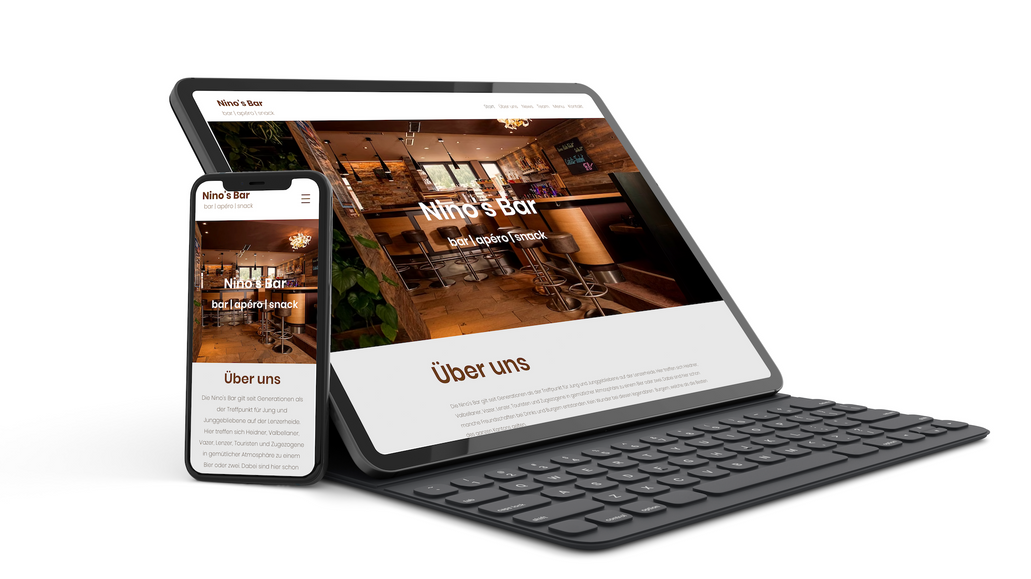 Nino's Bar: Erstellung und regelmäßige Pflege der Webseite der Nino's Bar in Lenzerheide. Wir haben für eine ansprechende Gestaltung gesorgt und aktualisieren die Seite regelmässig. Zudem erstellen wir das Design von Werbematerialien und organisieren die Bestellung.