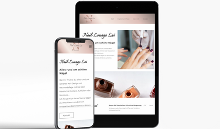 Nail-Lounge Lai: Erstellung der Webseite für die Nail-Lounge Lai, inklusive passendem Logo, Visitenkarten und Flyern. Das Nagelstudio wird professionell und stilvoll online präsentiert, ergänzt durch ein harmonisches Designkonzept für die Marketingmaterialien.