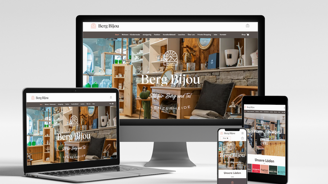Berg Bijou: Erstellung der Webseite für die Berg Bijou Boutiquen an der Hauptstraße in Lenzerheide. Wir sorgen für ein einheitliches, stilvolles Design, das die Boutiquen perfekt widerspiegelt. Im dazugehörigen Webshop finden Kunden alles rund ums Wohnen und Schenken, von Wohnaccessoires bis zu Deko-Artikeln.