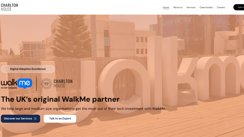 Charlton House: The UK's original WalkMe Partner. Really proud of how this site turned out, it was a full migration from Wordpress with CMS integration of dynamic pages, custom code. Really pretty with nice detail elements