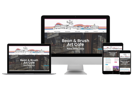 Bean and Brush Art Cafe: New website for pottery painting and art cafe - Bean & Brush. Created their website with new branding to appeal to adult audience as well as parents of children. 