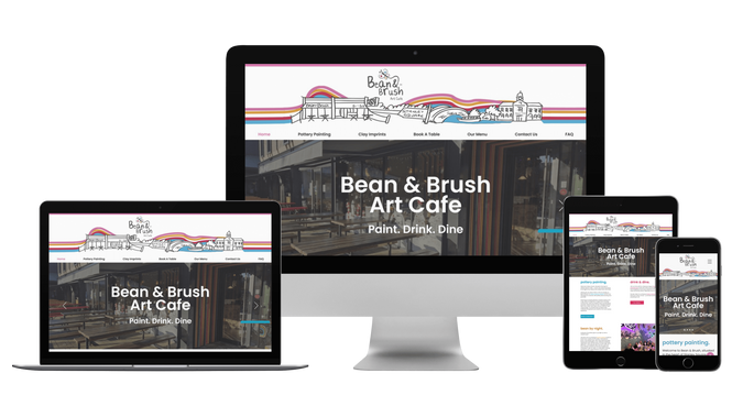 Bean and Brush Art Cafe: New website for pottery painting and art cafe - Bean & Brush. Created their website with new branding to appeal to adult audience as well as parents of children. 