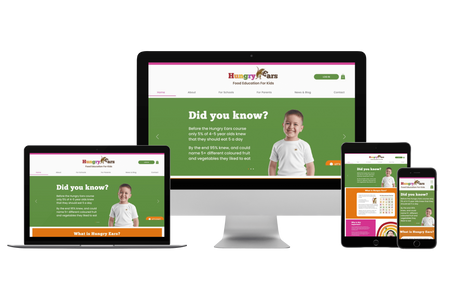Hungry Ears: Advanced website created for new startup education business that targets primary schools to deliver child friendy food education with online courses using Wix Programs.