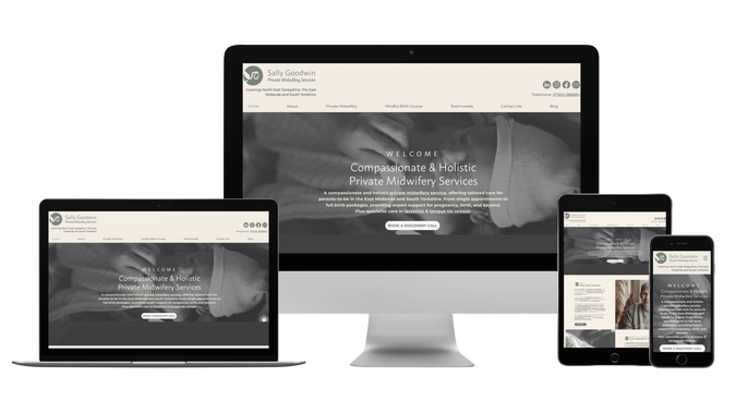 Sally Goodwin - Private Midwife: Brochure style website for private midwife, Sally Goodwin. Created to match her new branding and support her business expansion by generating new enquiries from expectant parents.