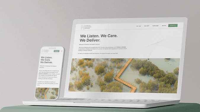 Harmony Succession P: Harmony Succession Partners (HSP) is an independent M&A advisory firm based in Ontario, Canada. HSP commissioned LITTLE FUJI to redesign and rebuild their website using Wix Editor. Leveraging Wix Editor, I delivered a website featuring a simple, functional and professional design, complete with custom graphic assets tailored to their brand.

The objective of this project was to create a professional website that serves as an online business card while ensuring that the client can easily update it. 

Utilizing Wix Editor, I designed the site with components such as slides and Pro Gallery that facilitate efficient editing and updating, and I provided a tutorial and manual on site editing as part of our aftercare support.