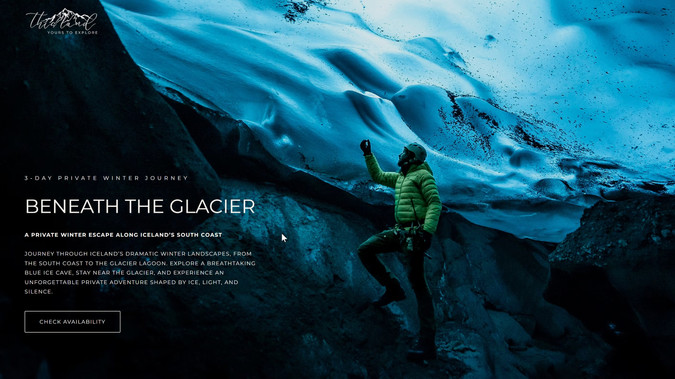 thisland: Premium travel and adventure website for Iceland, featuring a cinematic visual experience, immersive destination imagery, private tour presentation, responsive design and a streamlined user journey for international travelers.